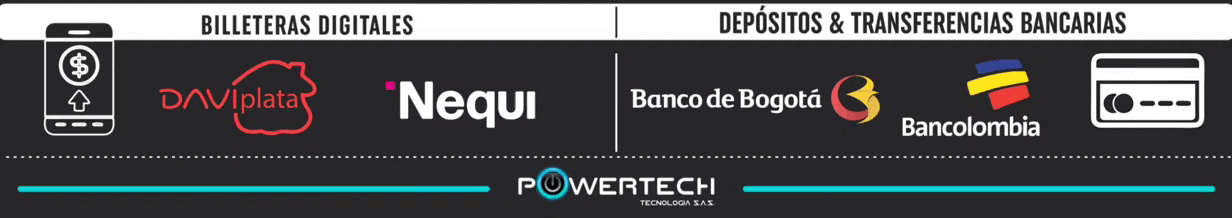 Descubre nuestros métodos de pago 100% seguros: tarjetas, transferencias y plataformas confiables. Compra con tranquilidad en PowerTech.com.co